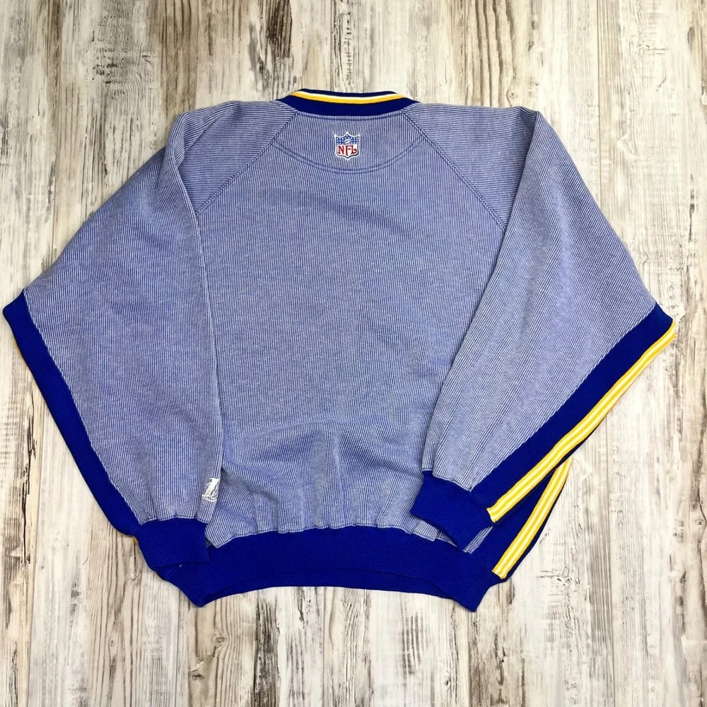 90s Vintage Logo Athletic NFL Pro Line St‎ Louis Rams Striped Sweatshirt Mens L